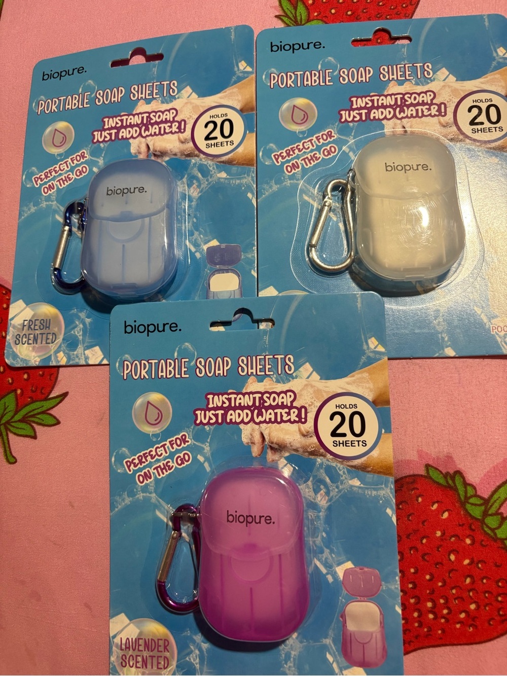 Portable Soap Sheets - Purple, Blue, White